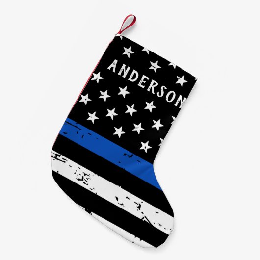 警察官パーソナライズされたの細い青い線旗 スモールクリスマスストッキング (正面 (吊り時))