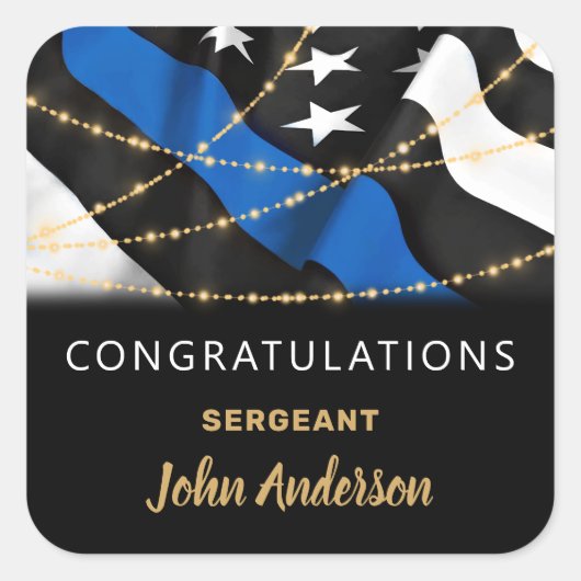 警察官パーティーブルー金ゴールドおめでとう スクエアシール (正面)