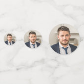 警察官パーティー写真おめでとう薄い青い線 コンフェッティ (正面)