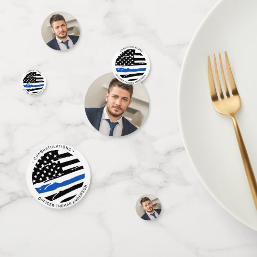 警察官パーティー写真おめでとう薄い青い線 コンフェッティ (グループ)