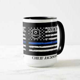 警察官ブルーラインフラッグバッジコーヒーマグ マグカップ