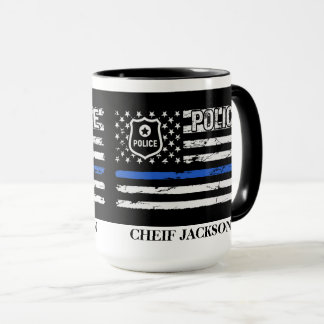警察官ブルーラインフラッグバッジコーヒーマグ マグカップ