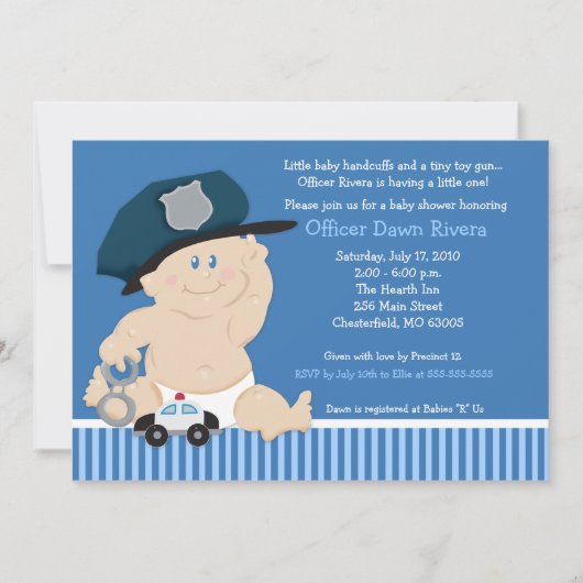 警察官ベビー妊娠シャワーベビー警官 招待状 (正面)