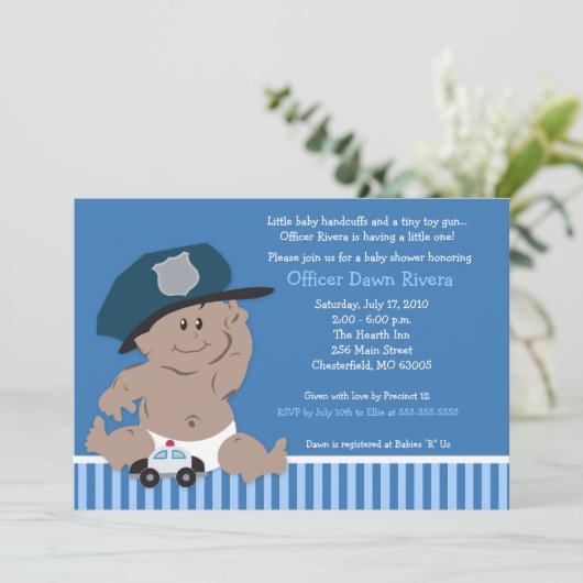 警察官ベビー警官シャワー招待状メッドスキン 招待状 (スタンド正面)