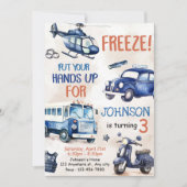 警察官ボーイ3歳の誕生日パーティー 招待状 (正面)