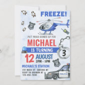 警察官ボーイ3歳の誕生日パーティー 招待状 (正面)