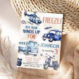 警察官ボーイ3歳の誕生日パーティー 招待状