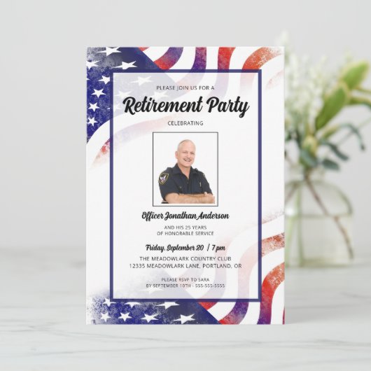 警察官写真アメリカ退職パーティー 招待状 (スタンド正面)