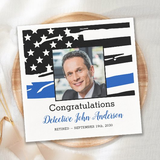 警察官写真薄いブルーライン退職 スタンダードカクテルナプキン