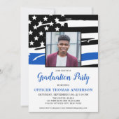 警察官卒業パーティー写真ブルー国旗 招待状 (正面)