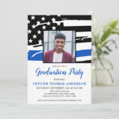 警察官卒業パーティー写真ブルー国旗 招待状 (スタンド正面)