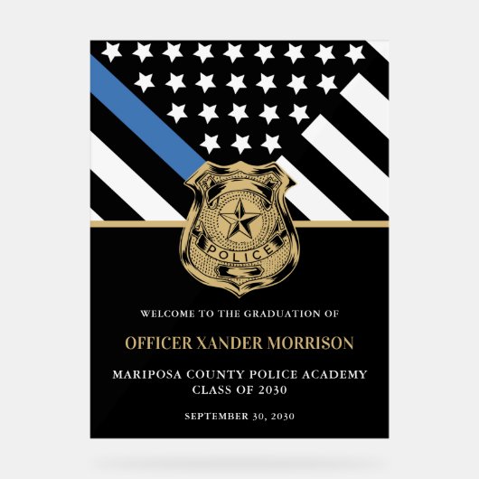 警察官卒業ブルーライン国旗の歓迎 アクリルサイン (正面)