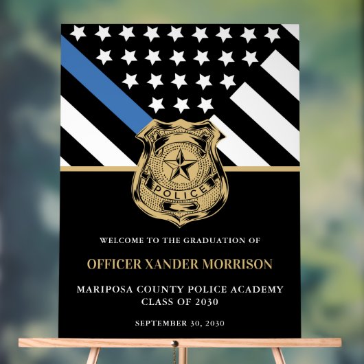 警察官卒業ブルーライン国旗の歓迎 アクリルサイン (ニュートラル)