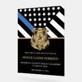 警察官卒業ブルーライン国旗の歓迎 アクリルサイン (傾斜)