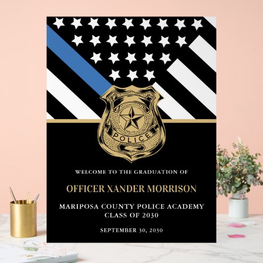 警察官卒業ブルーライン国旗の歓迎 アクリルサイン (ウェディング)