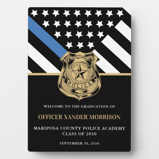 警察官卒業ブルーライン国旗の歓迎 フォトプラーク (正面)