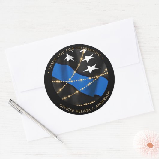警察官卒業式の細い青い線の好意 ラウンドシール (封筒)