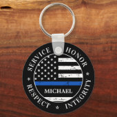 警察官名パーソナライズされたThin Blue Line キーホルダー (正面)