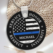 警察官名パーソナライズされたThin Blue Line キーホルダー