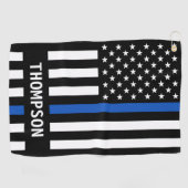 警察官名パーソナライズされたThin Blue Line ゴルフタオル (横)