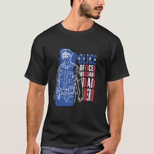 警察官夫パパヒーロー誇りを持ったポリスFa Tシャツ (正面)