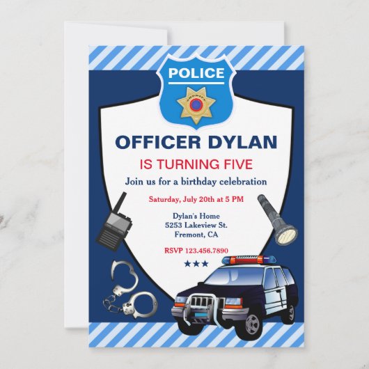 警察官子供の誕生日パーティの招待状 招待状 (正面)