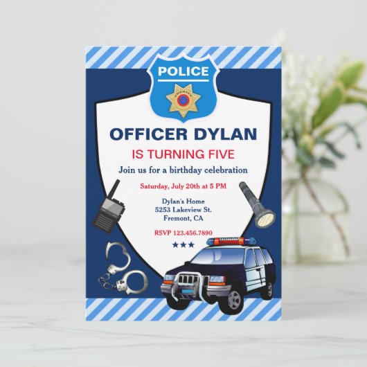 警察官子供の誕生日パーティの招待状 招待状 (スタンド正面)