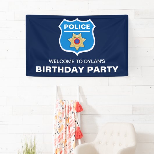 警察官子供の誕生日パーティー 横断幕 (インサイチュ)