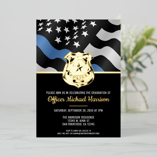 警察官学校卒業法執行旗 箔招待状 (立ち正面)