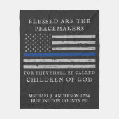 警察官擦り切れた旗名薄青ライン フリースブランケット (正面)