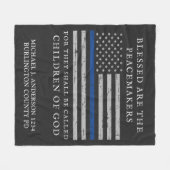 警察官擦り切れた旗名薄青ライン フリースブランケット (正面(横))