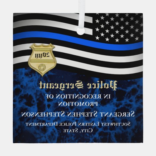 警察官法執行カスタムプロモーション ガラスオーナメント (裏面)