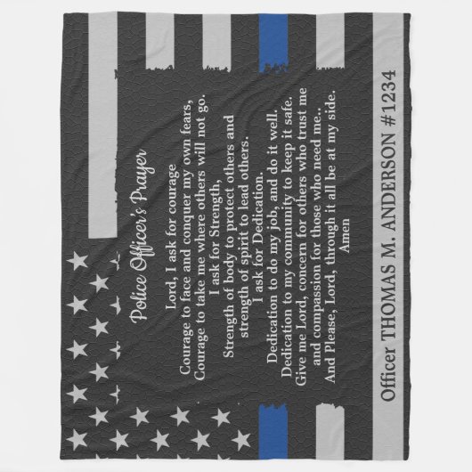 警察官祈りの言葉グレーレザーシンブルーライン フリースブランケット (正面)