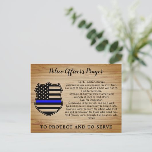 警察官祈りの言葉素朴細い青い線旗 ポストカード (スタンド正面)
