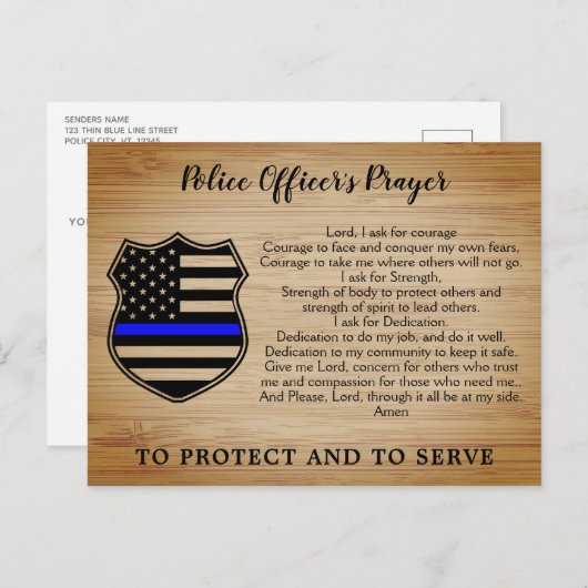 警察官祈りの言葉素朴細い青い線旗 ポストカード (正面/裏面)