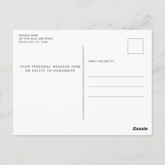 警察官祈りの言葉素朴細い青い線旗 ポストカード (裏面)