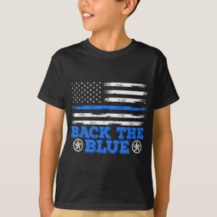 警察官米国旗ブルーライン警察Supp Tシャツ