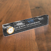 警察官署Thin Blue Lineロゴ デスクネームプレート (側面)