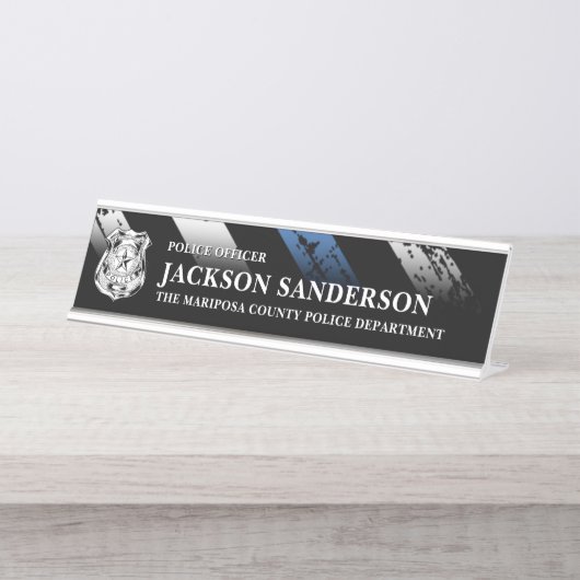 警察官署Thin Blue Lineロゴ デスクネームプレート (正面)