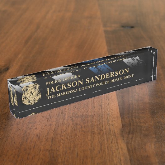 警察官署Thin Blue Lineロゴ デスクネームプレート (側面)
