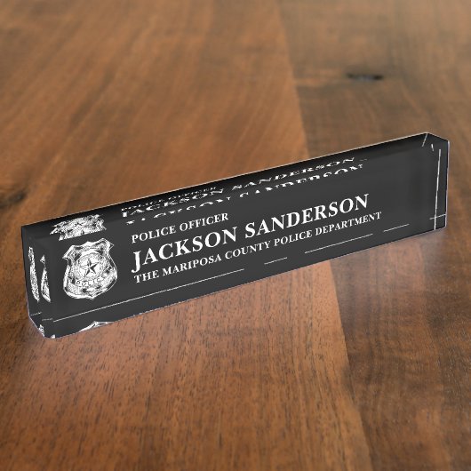 警察官署Thin Blue Lineロゴ デスクネームプレート (側面)