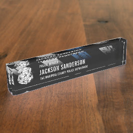 警察官署Thin Blue Lineロゴ デスクネームプレート