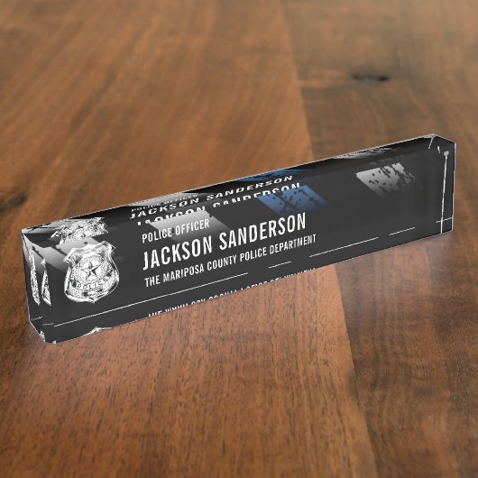 警察官署Thin Blue Lineロゴ デスクネームプレート (側面)