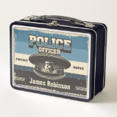 警察官老パーソナライズされた帽 メタルランチボックス (正面)