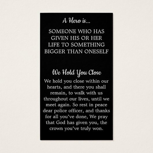 警察官葬式祈りの言葉カードヒーロー記念 (裏面)