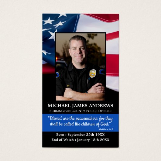 警察官葬式祈りの言葉カードヒーロー記念 (正面)