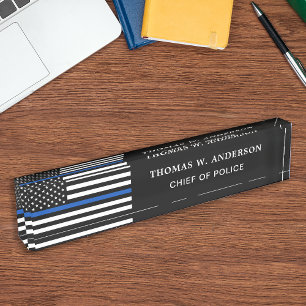 警察官薄パーソナライズされたブルーラインアクリル デスクネームプレート
