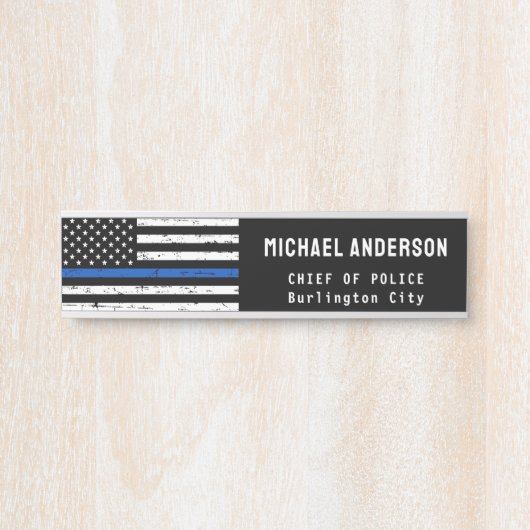 警察官薄型ブルーラインアメリカ旗名D サインプレート (正面)