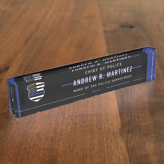 警察官薄青ラインバッジ警察署 デスクネームプレート (側面)