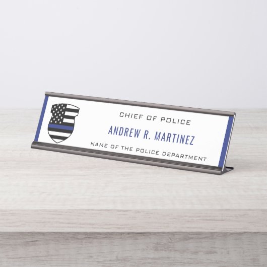 警察官薄青ラインバッジ警察署 デスクネームプレート (正面)